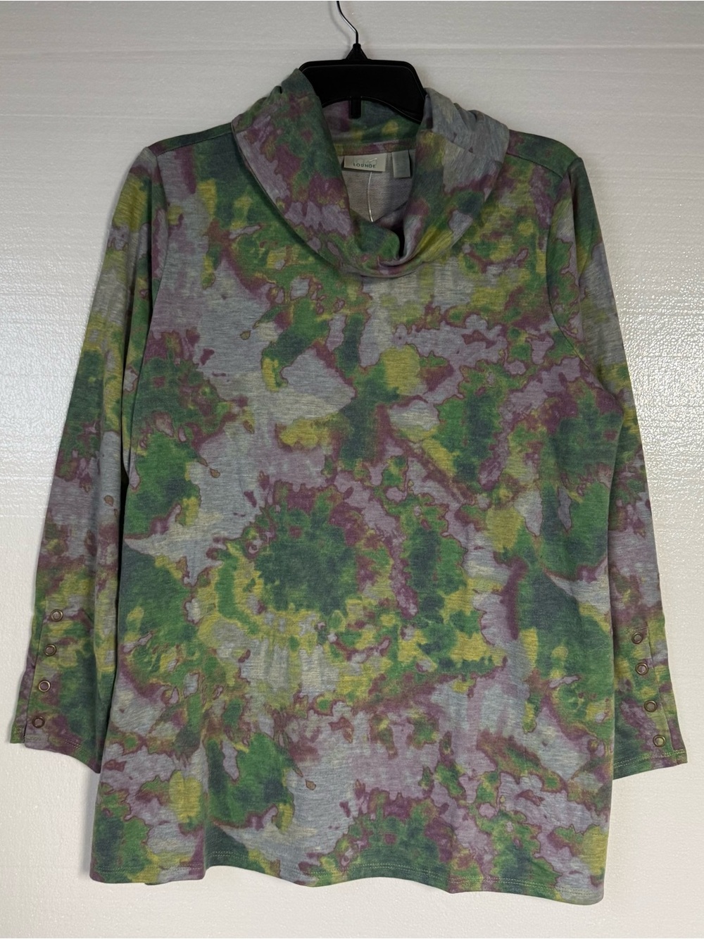 LOGO by Lori Goldstein Top Women L Cowl Neck Tunic Multicolor Abstract Print